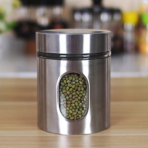 Stainless Steel & Glass Kitchen Storage Jar 350ML Airtight Food Canister with Visible Window for Spices, Cereal & Pulses | DIYASHI