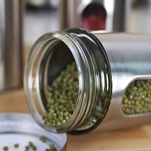 Stainless Steel & Glass Kitchen Storage Jar 350ML Airtight Food Canister with Visible Window for Spices, Cereal & Pulses | DIYASHI