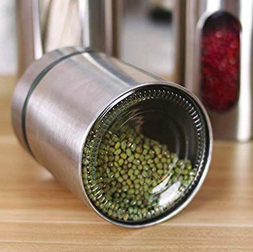 Stainless Steel & Glass Kitchen Storage Jar 350ML Airtight Food Canister with Visible Window for Spices, Cereal & Pulses | DIYASHI