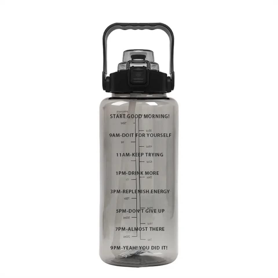 2 L Capacity Straw Transparent Motivational Water Bottles With Time Marker Leak Proof Break Proof Best Usage For Office School College Gym (Multi Color)