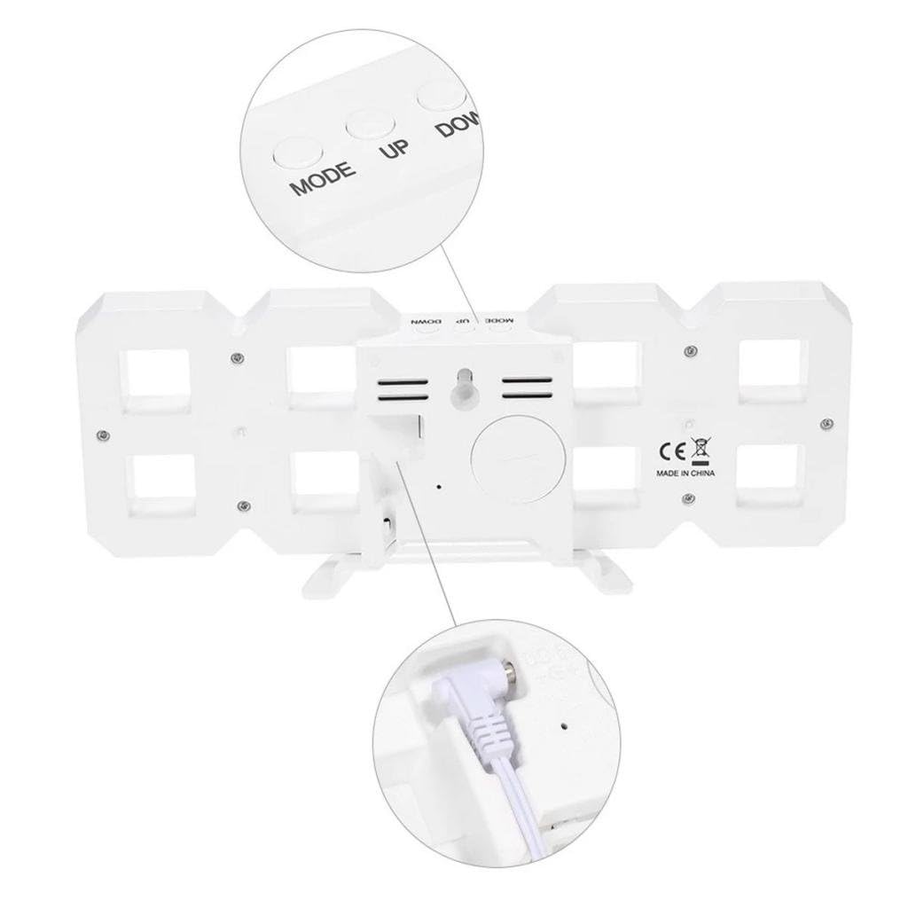 3D Led Digital Wall Clock with 3 Level Adjustable Brightness (Blue Color)