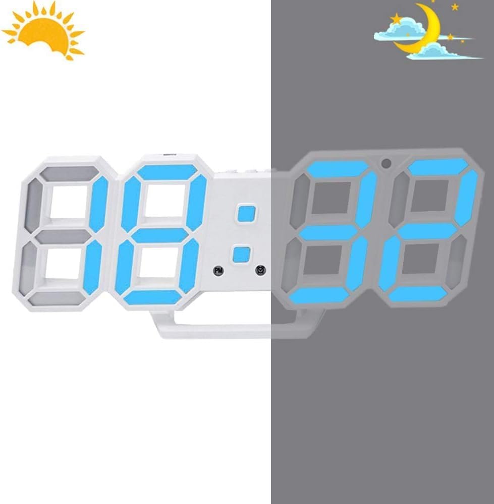 3D Led Digital Wall Clock with 3 Level Adjustable Brightness (Blue Color)