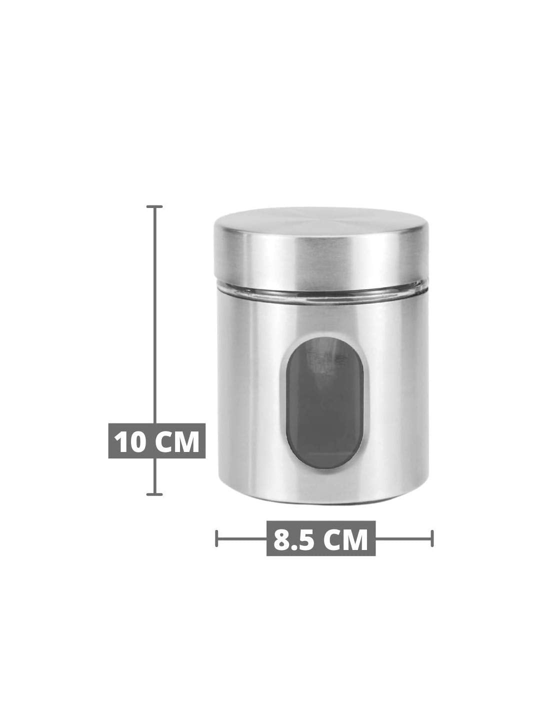 Stainless Steel & Glass Kitchen Storage Jar 350ML Airtight Food Canister with Visible Window for Spices, Cereal & Pulses | DIYASHI