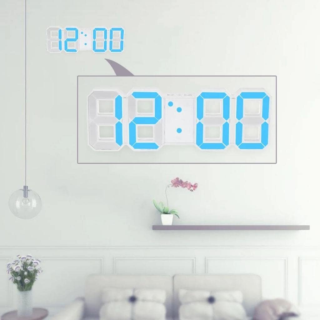 3D Led Digital Wall Clock with 3 Level Adjustable Brightness (Blue Color)