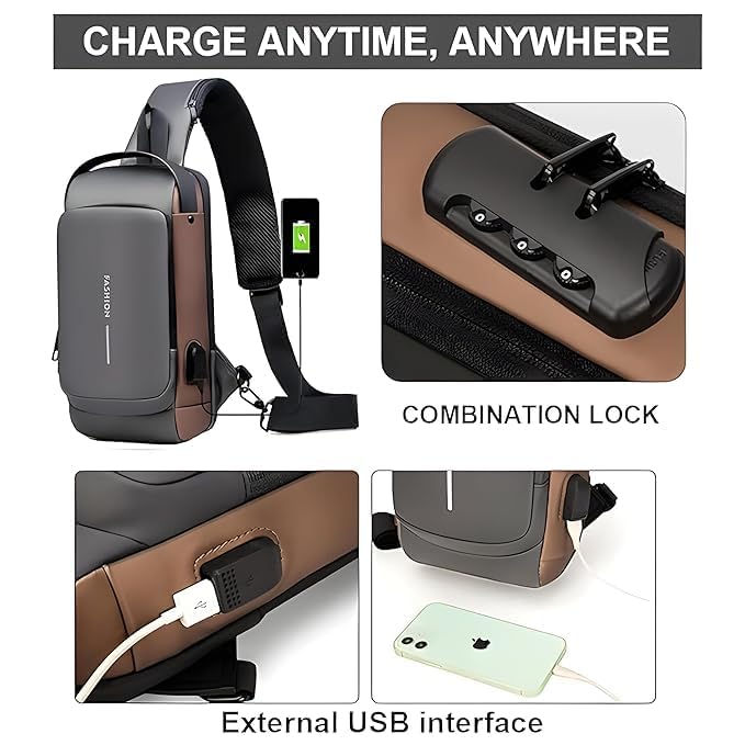 Sling Bag for Men & Women | Anti-Theft Crossbody Bag with USB Charging Port | Stylish Chest Shoulder Bag