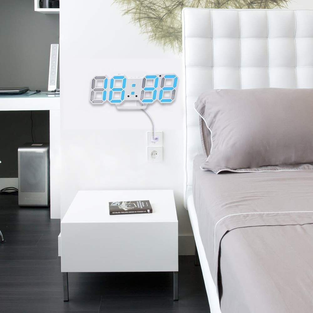 3D Led Digital Wall Clock with 3 Level Adjustable Brightness (Blue Color)