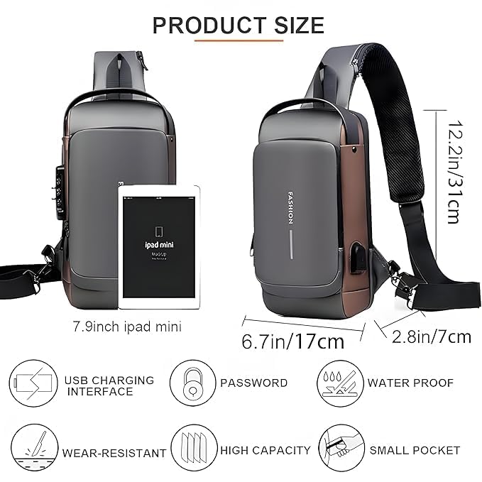 Sling Bag for Men & Women | Anti-Theft Crossbody Bag with USB Charging Port | Stylish Chest Shoulder Bag