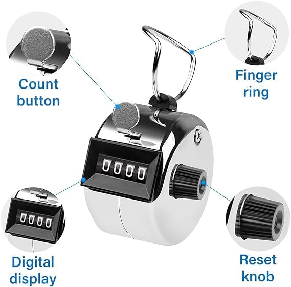 Tally Counter, 4-Digit Clicker Counter, Metal Hand Tally Counters