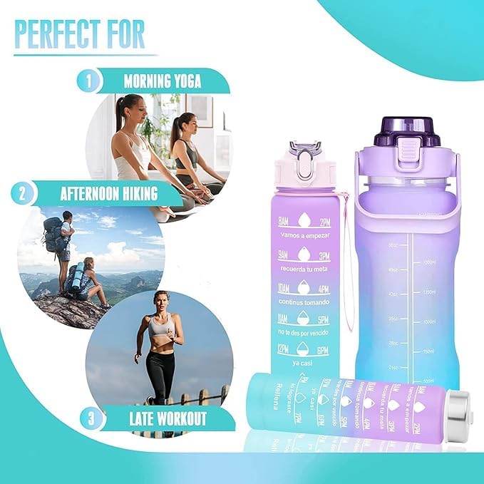 Motivational Water Bottle Set Of 3 With Time & Capacity Marker Leakproof Unbreakable