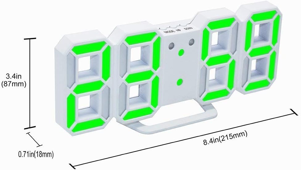 3D Led Digital Wall Clock with 3 Level Adjustable Brightness (Green Color)