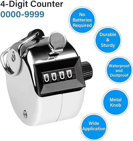 Tally Counter, 4-Digit Clicker Counter, Metal Hand Tally Counters