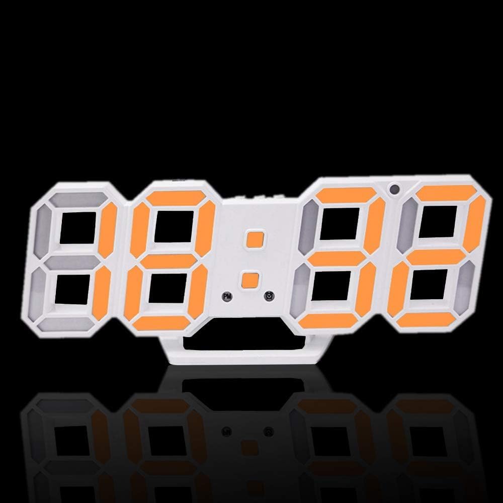 3D Led Digital Wall Clock with 3 Level Adjustable Brightness (Orange Color)