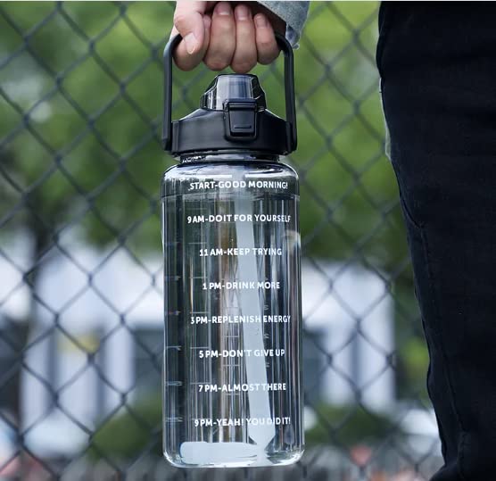2 L Capacity Straw Transparent Motivational Water Bottles With Time Marker Leak Proof Break Proof Best Usage For Office School College Gym (Multi Color)