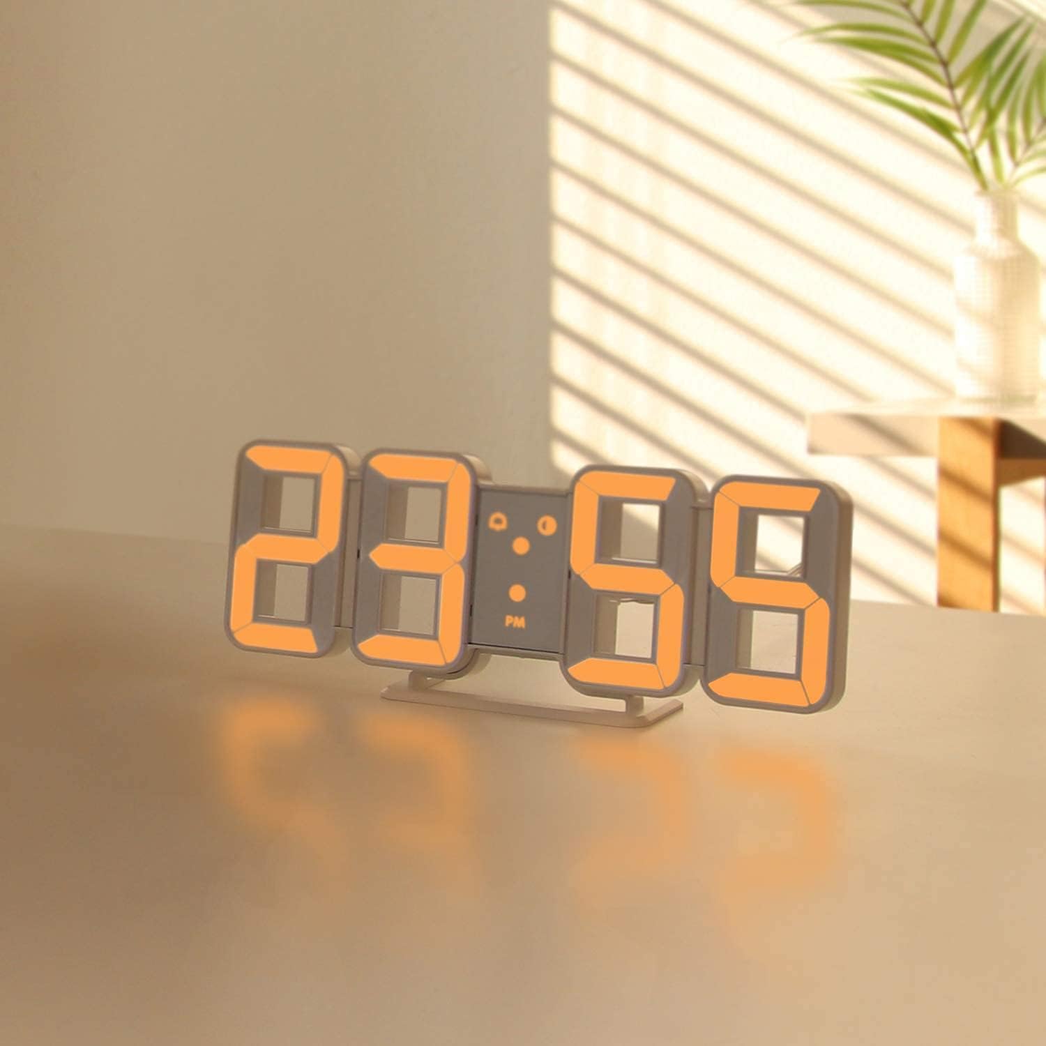 3D Led Digital Wall Clock with 3 Level Adjustable Brightness (Orange Color)