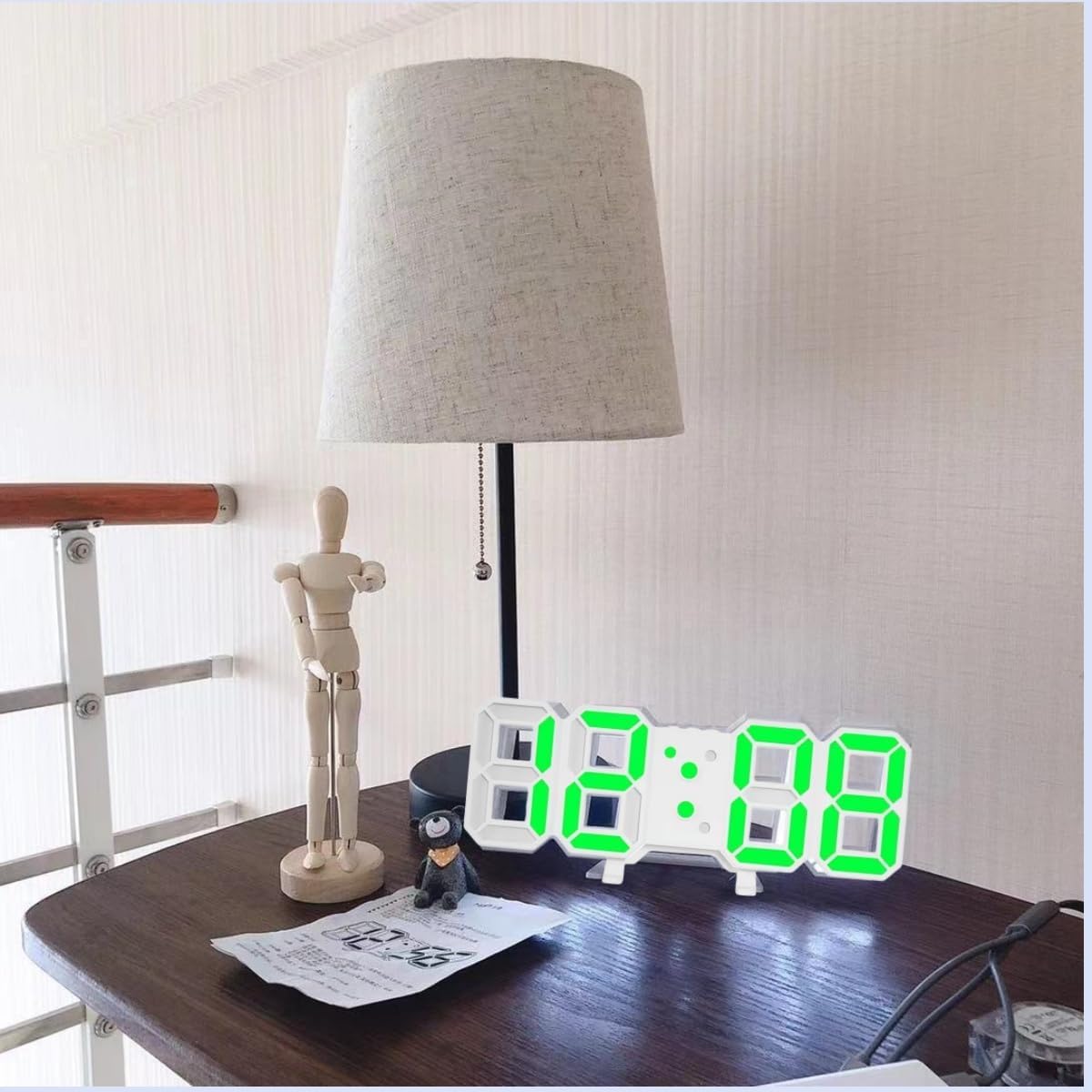 3D Led Digital Wall Clock with 3 Level Adjustable Brightness (Green Color)