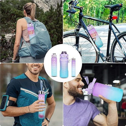 Motivational Water Bottle Set Of 3 With Time & Capacity Marker Leakproof Unbreakable