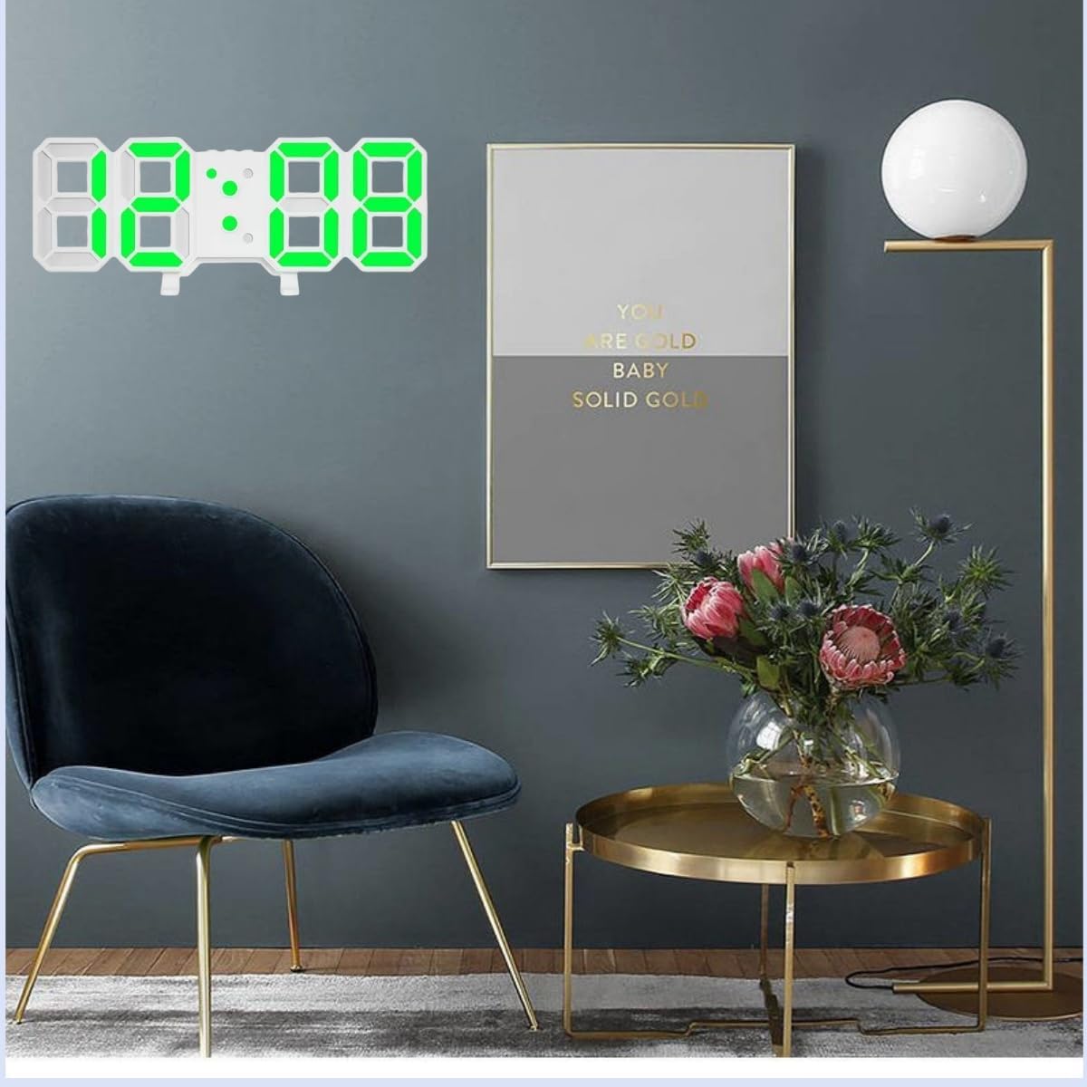 3D Led Digital Wall Clock with 3 Level Adjustable Brightness (Green Color)