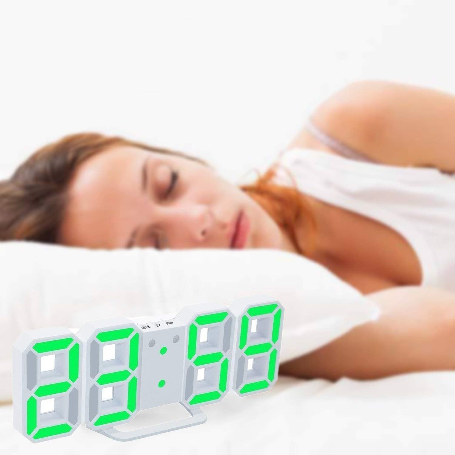 3D Led Digital Wall Clock with 3 Level Adjustable Brightness (Green Color)