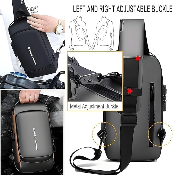 Sling Bag for Men & Women | Anti-Theft Crossbody Bag with USB Charging Port | Stylish Chest Shoulder Bag