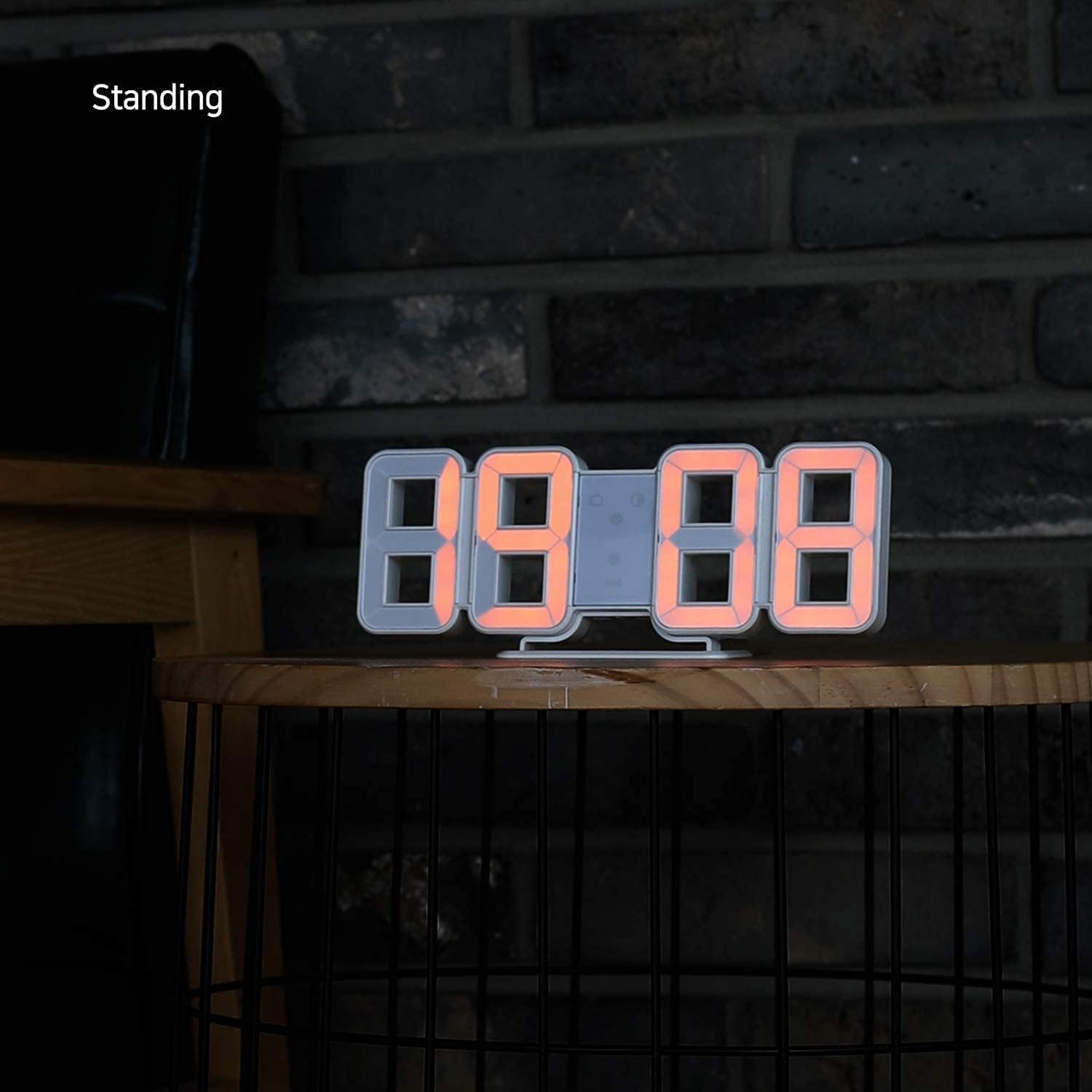 3D Led Digital Wall Clock with 3 Level Adjustable Brightness (Orange Color)