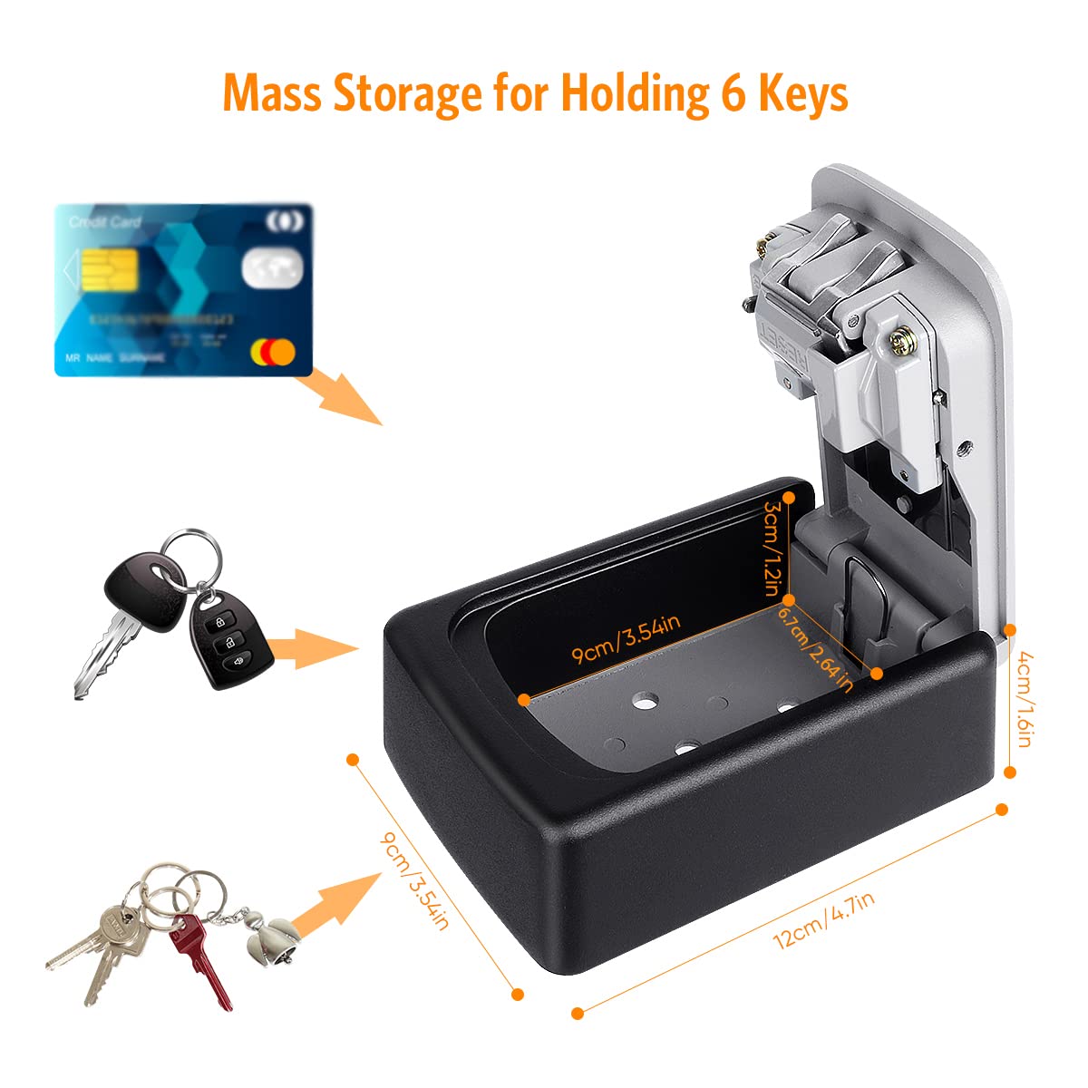 Key Lock Box Wall Mounted 4 Digit Combination Lock Box For House Key Weatherproof Safe Security Key Storage Lock Box For Outside Realtors Garage Spare Keys Black No Hanger
