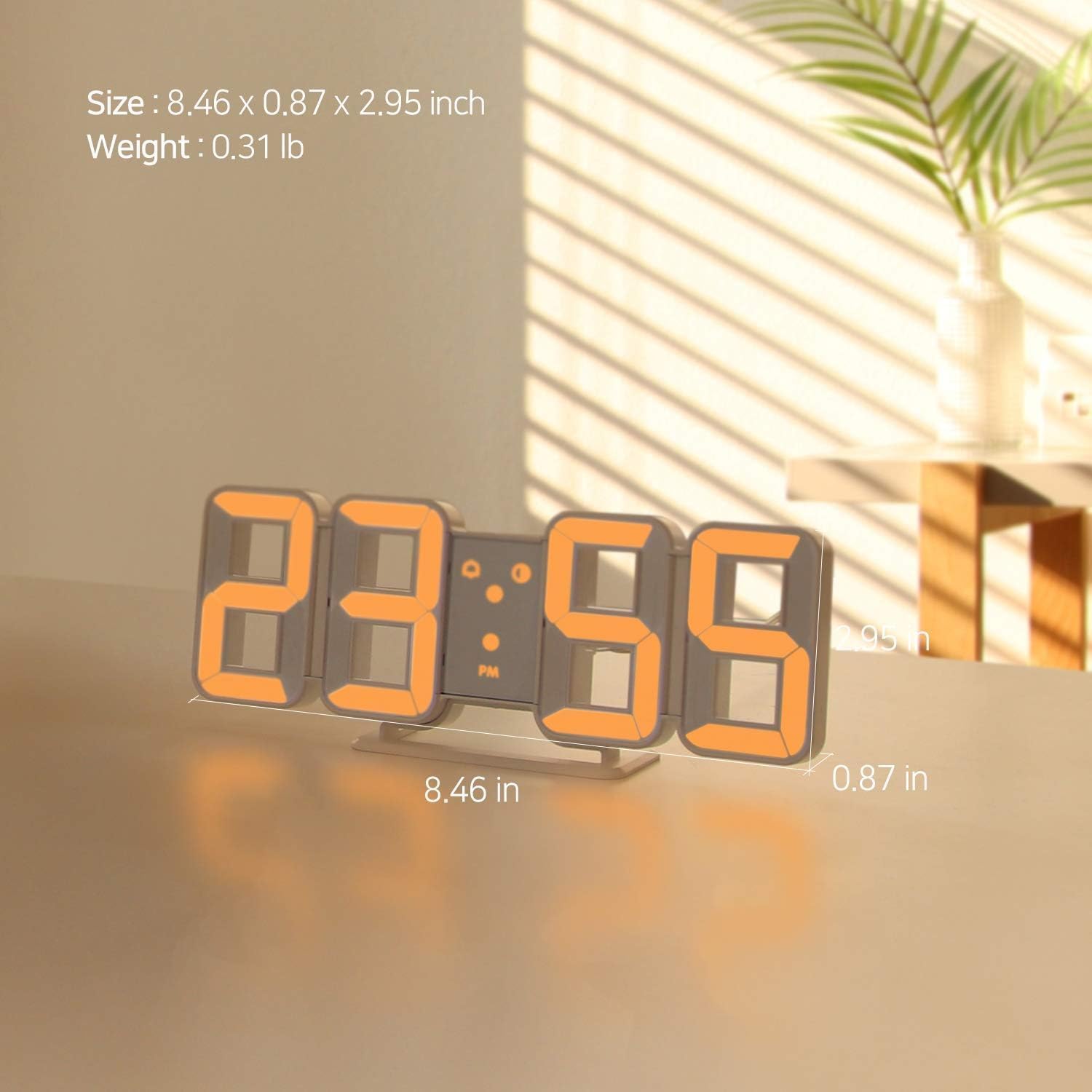 3D Led Digital Wall Clock with 3 Level Adjustable Brightness (Orange Color)