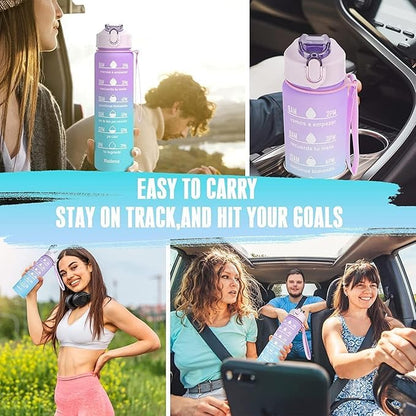 Motivational Water Bottle Set Of 3 With Time & Capacity Marker Leakproof Unbreakable