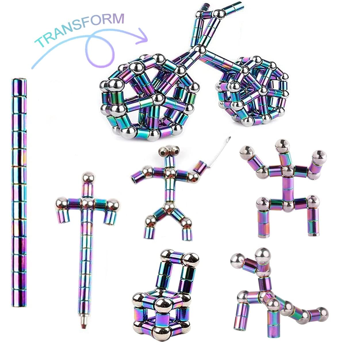 Magnetic Fidget Pen Rainbow – Stress Relief Decompression Toy Pen with Magnetic Tubes & Steel Balls