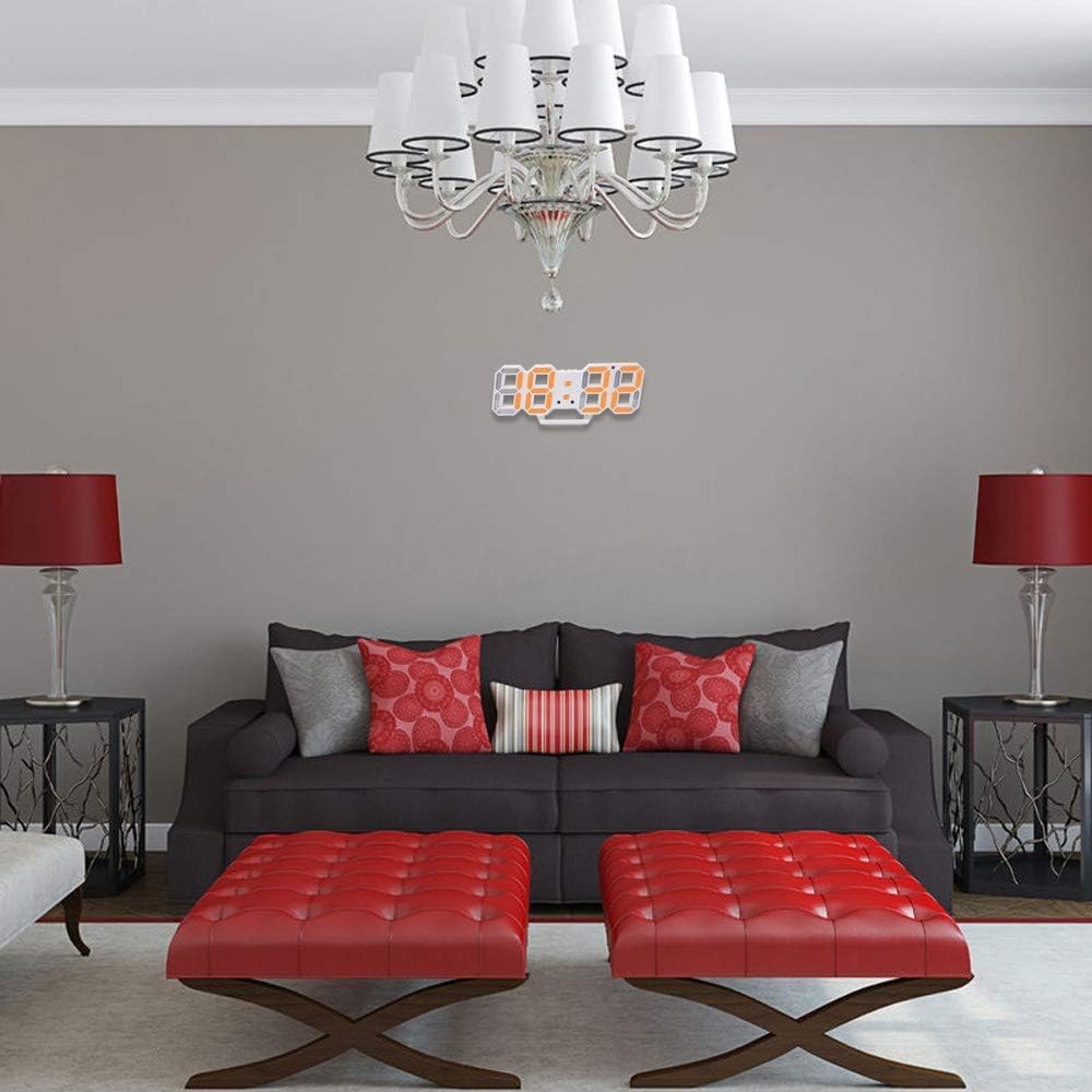 3D Led Digital Wall Clock with 3 Level Adjustable Brightness (Orange Color)