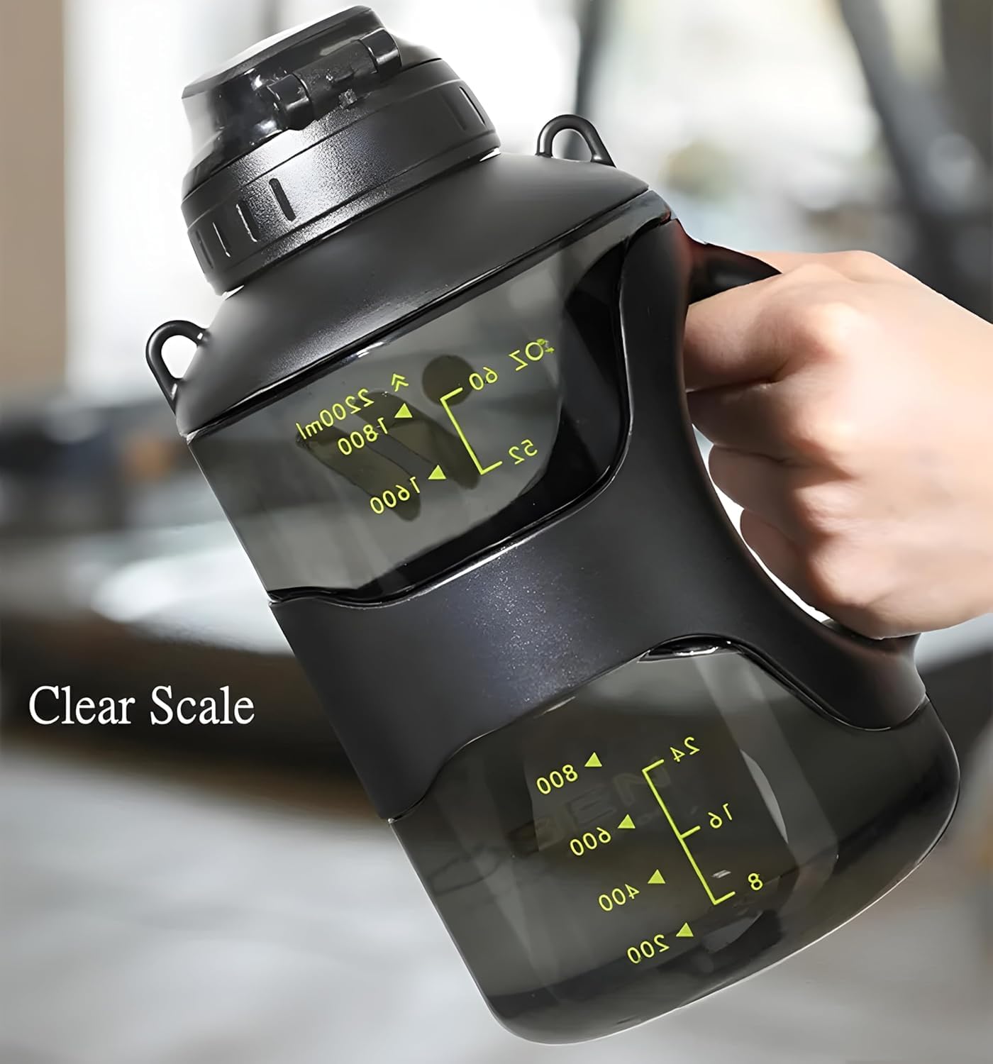 2200ml Sport Water Bottle With Strap Large Capacity Portable Gym Fitness Outdoor Climbing Drinking Bottle With Clear Scale And Safety Lock