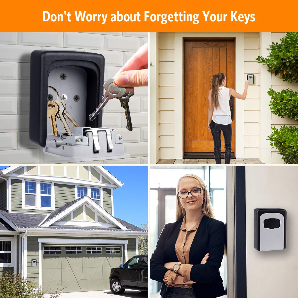 Key Lock Box Wall Mounted 4 Digit Combination Lock Box For House Key Weatherproof Safe Security Key Storage Lock Box For Outside Realtors Garage Spare Keys Black No Hanger