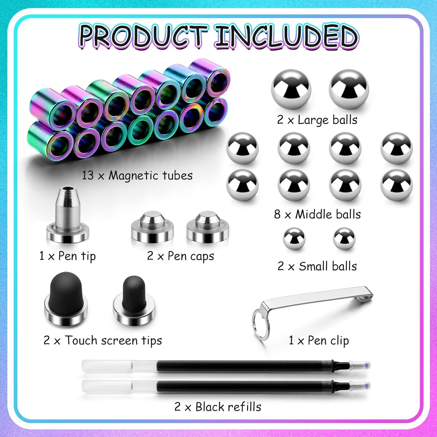 Magnetic Fidget Pen Rainbow – Stress Relief Decompression Toy Pen with Magnetic Tubes & Steel Balls