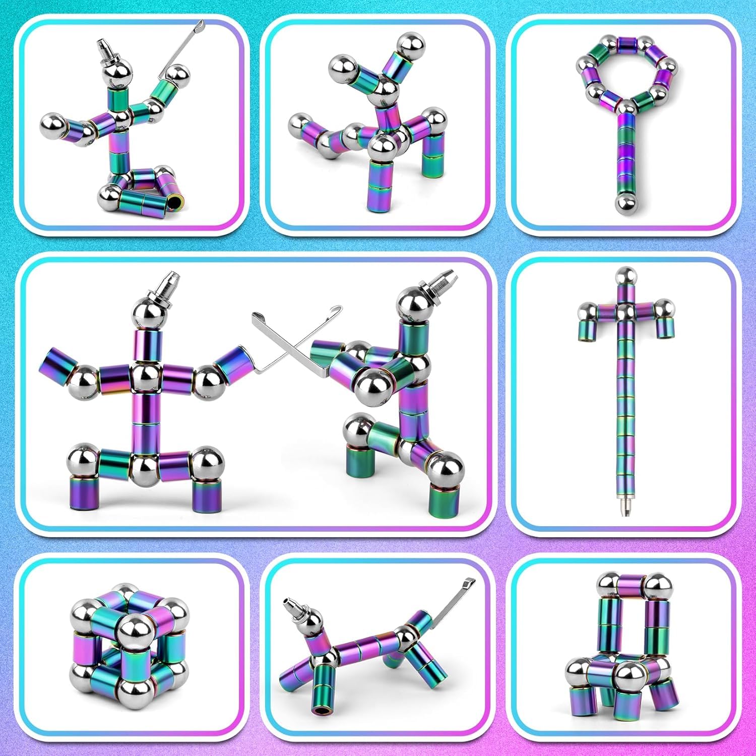 Magnetic Fidget Pen Rainbow – Stress Relief Decompression Toy Pen with Magnetic Tubes & Steel Balls