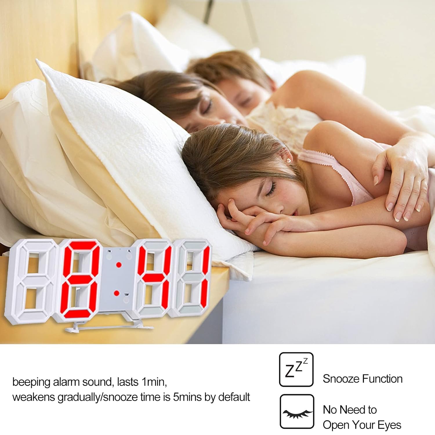 3D Led Digital Wall Clock with 3 Level Adjustable Brightness (Red Color)