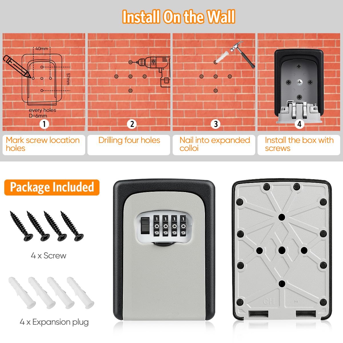 Key Lock Box Wall Mounted 4 Digit Combination Lock Box For House Key Weatherproof Safe Security Key Storage Lock Box For Outside Realtors Garage Spare Keys Black No Hanger