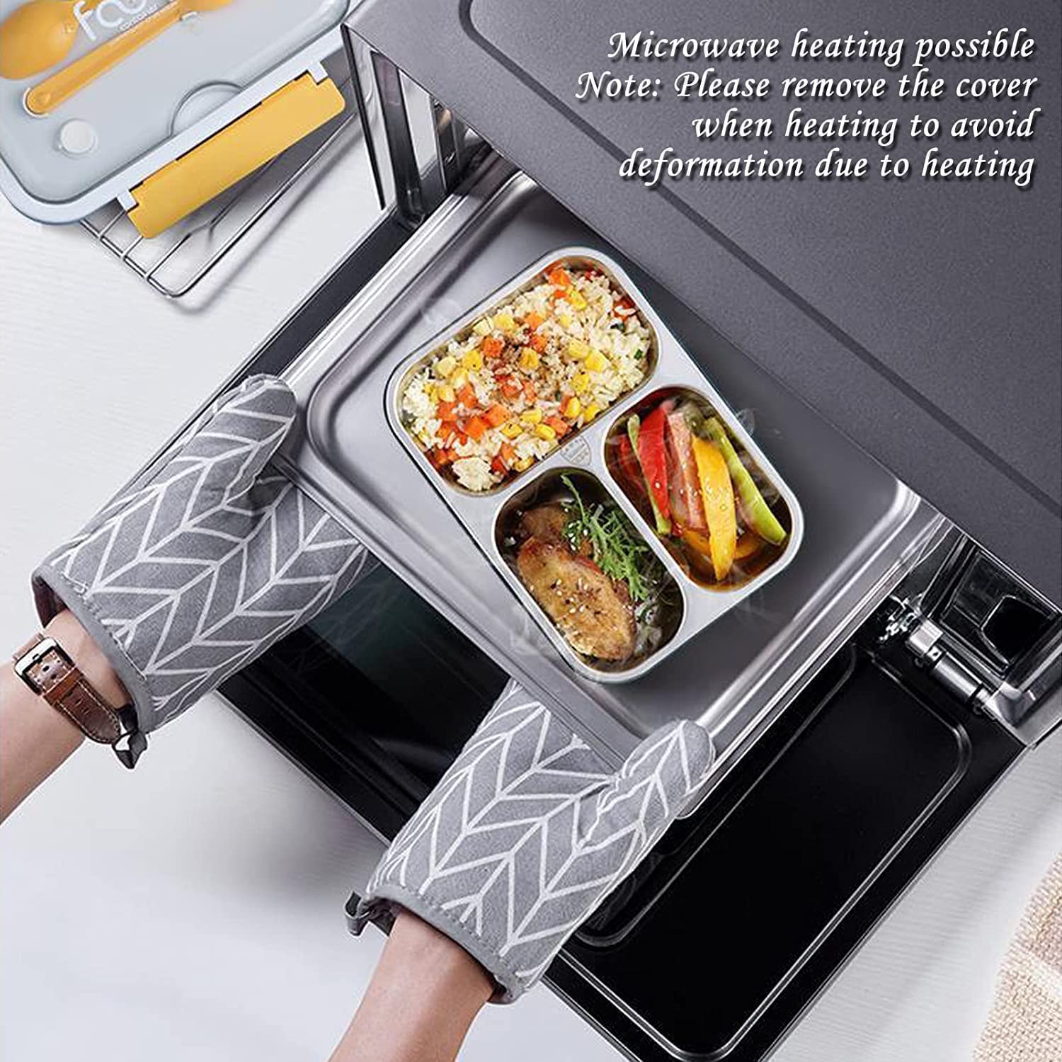 3 Compartment Stainless Steel Lunch Box 750ML Leak Proof Air Tight Tiffin Box with Spoon Fork & Chopsticks for School Office | DIYASHI