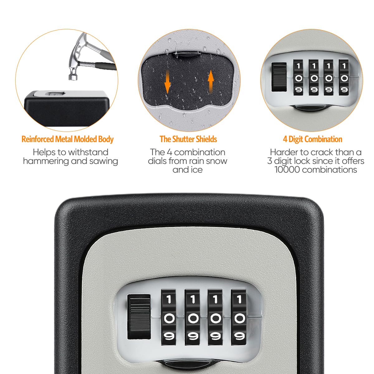 Key Lock Box Wall Mounted 4 Digit Combination Lock Box For House Key Weatherproof Safe Security Key Storage Lock Box For Outside Realtors Garage Spare Keys Black No Hanger