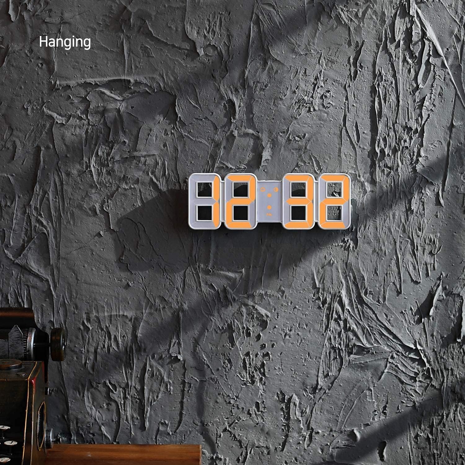 3D Led Digital Wall Clock with 3 Level Adjustable Brightness (Orange Color)