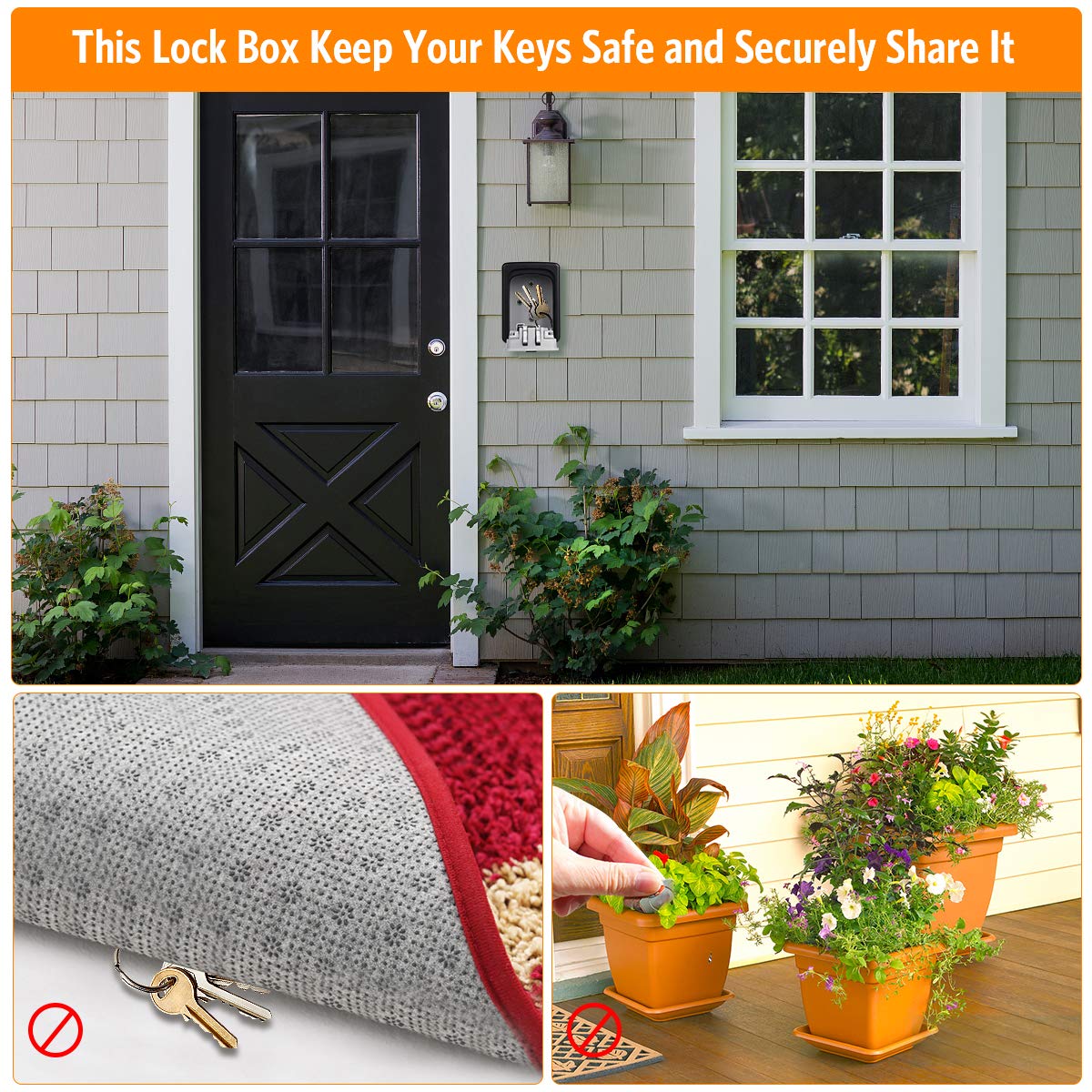 Key Lock Box Wall Mounted 4 Digit Combination Lock Box For House Key Weatherproof Safe Security Key Storage Lock Box For Outside Realtors Garage Spare Keys Black No Hanger